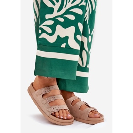 Slippers pour femmes avec rayures et boucles beige 1