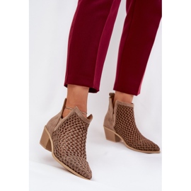 Talons hauts pour femmes avec les découpes et tresse kaki beige 2