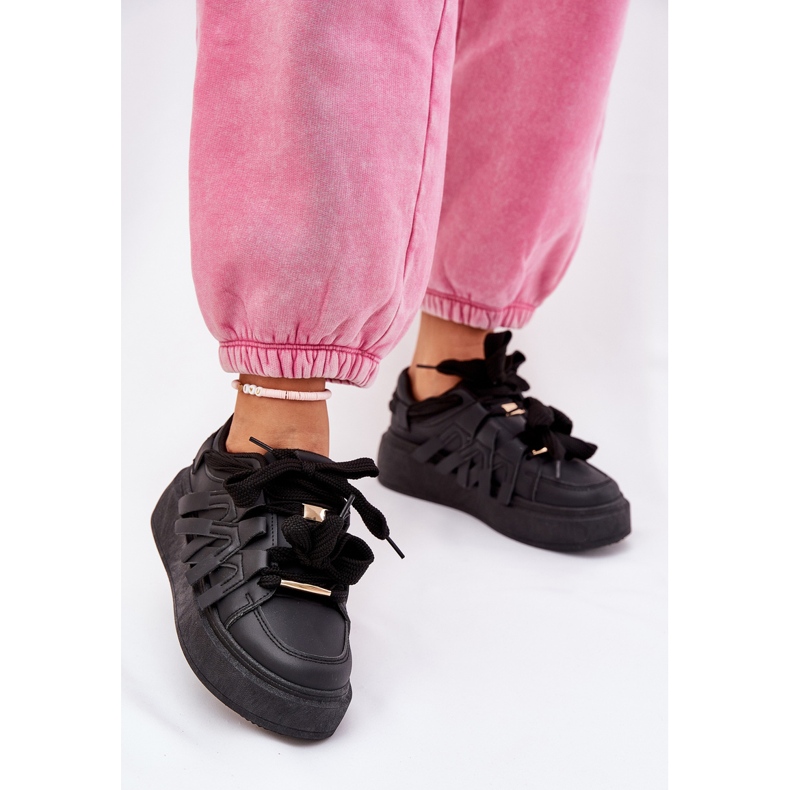 Baskets en cuir eco sur la plate-forme noire le noir 1 Baskets en cuir eco sur la plate-forme noire le noir 1