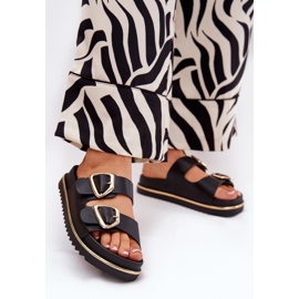 Les tongs pour femmes sur la plate-forme avec des pinces dorées noires 2