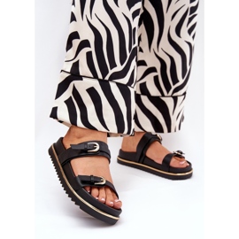 Smooth Women's Slippers sur la plate-forme avec des rayures et des pinces noires le noir 2