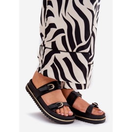 Smooth Women's Slippers sur la plate-forme avec des rayures et des pinces noires le noir 1