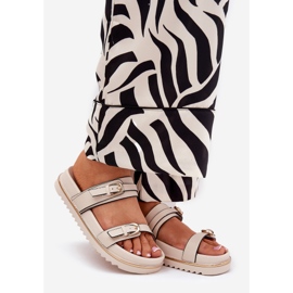 Smooth Women's Slippers sur la plate-forme avec des rayures et des pinces légères beige 1