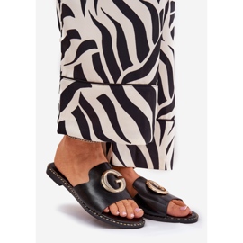 Slippers pour femmes en cuir écologique avec un détail décoratif noir le noir 1