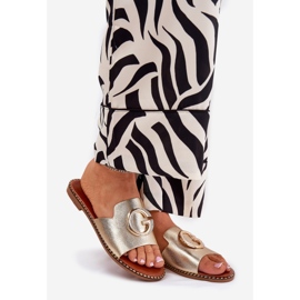 Pantres de femmes à plat en cuir écologique avec un détail doré décoratif 1