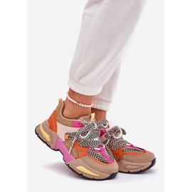 Sneakers Chaussures sportives pour femmes avec Khaki à double laçage beige 1