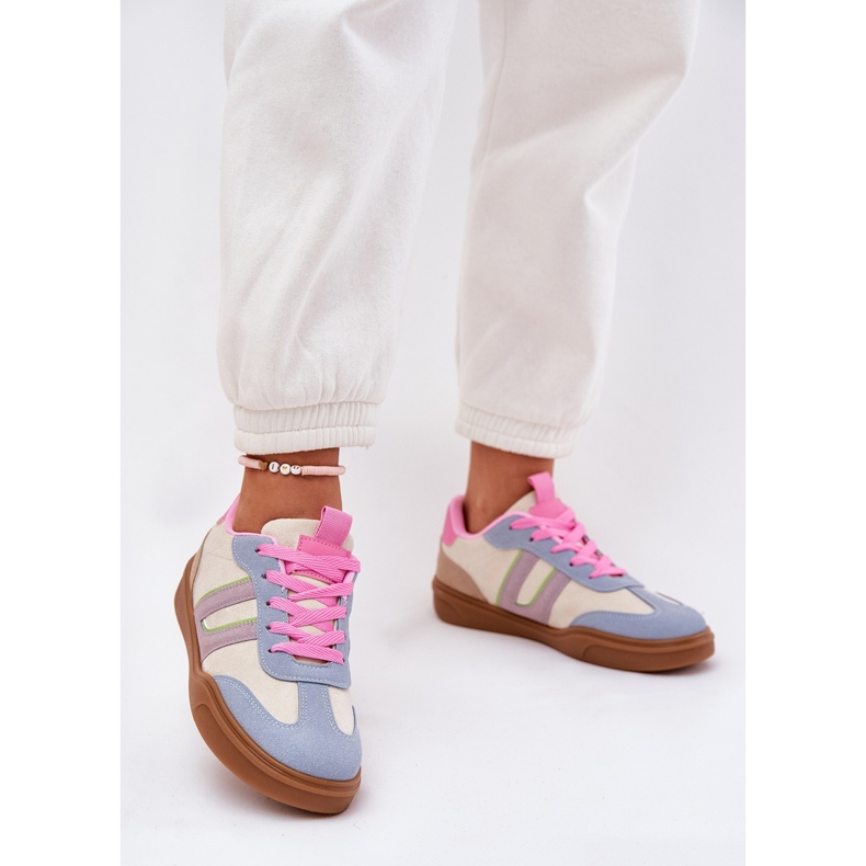 Sneakers pour femmes avec éco en daim multicolore beige 2