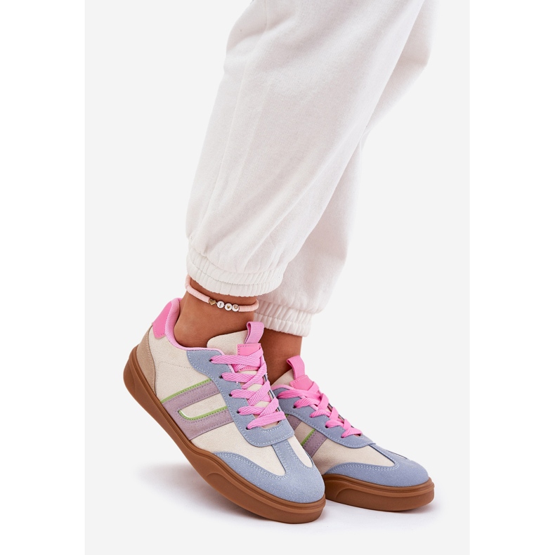 Sneakers pour femmes avec éco en daim multicolore beige 1