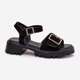 Sandales féminines en daim eco avec une pince noire le noir 4