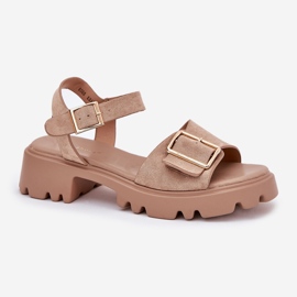 Sandales pour femmes en daim écologique avec une boucle beige 4