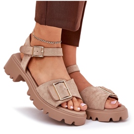 Sandales pour femmes en daim écologique avec une boucle beige 7