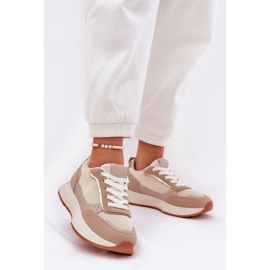 Chaussures de sport pour femmes avec un maillage sur la plate-forme kaki beige 2