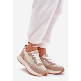 Chaussures de sport pour femmes avec un maillage sur la plate-forme kaki beige 1