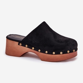 Clogs des femmes avec des noirs en daim eco le noir 4
