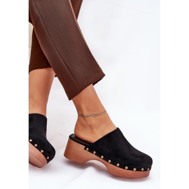 Clogs des femmes avec des noirs en daim eco le noir 7