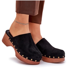 Clogs des femmes avec des noirs en daim eco le noir 9