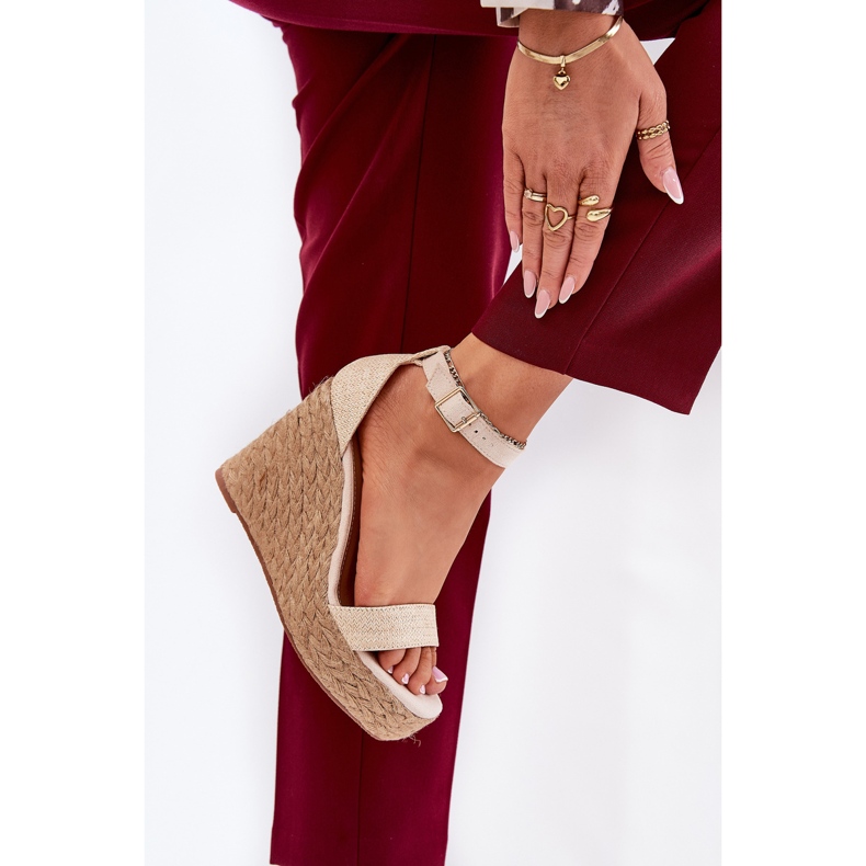 Sandales compensées avec tresse pour femme, beige 2