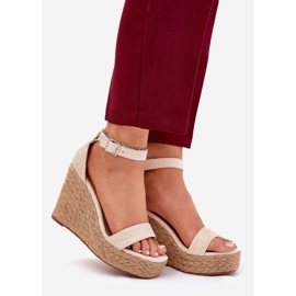 Sandales compensées avec tresse pour femme, beige 1