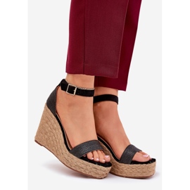 Sandales féminines pour coin avec une tresse noire le noir 1