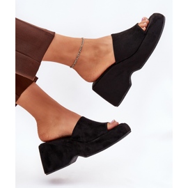 Éco daim des pantoufles féminines sur la plate-forme et des cales noires le noir 7