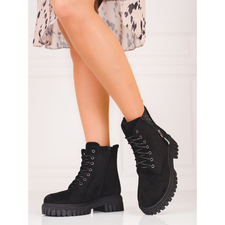 Bottines à lacets pour femme avec tige décorative noir 2