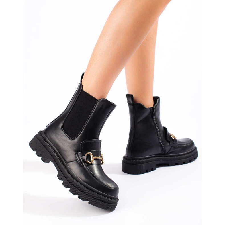 Bottines Chelsea noires pour femmes sur la plateforme le noir 1 Bottines Chelsea noires pour femmes sur la plateforme le noir 1