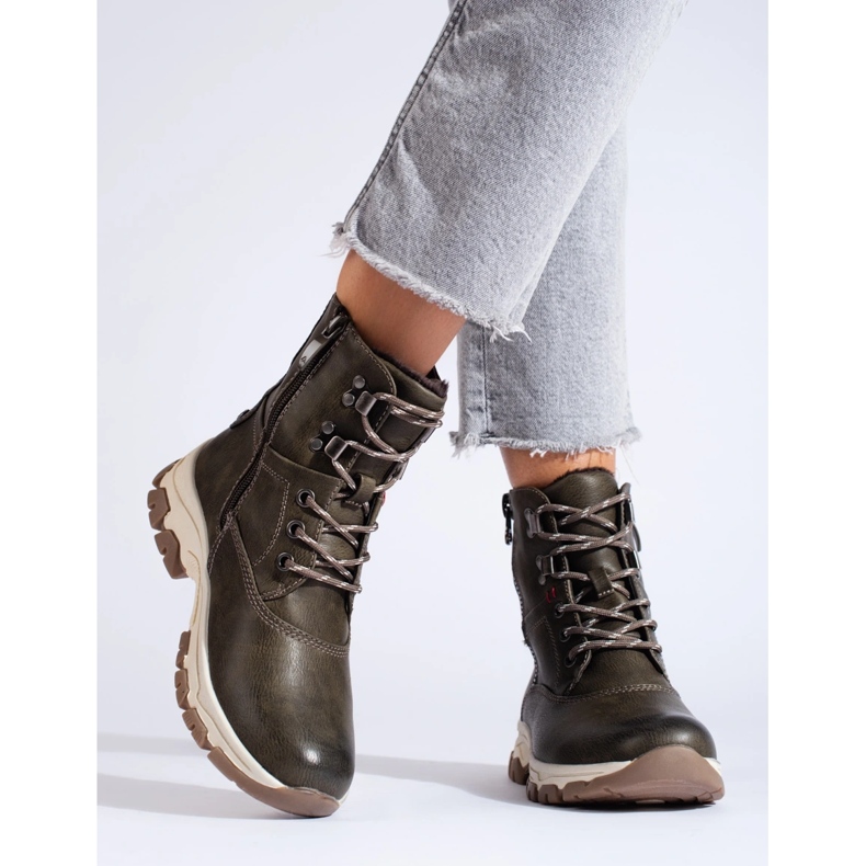 Bottines à lacets pour femme avec fermeture éclair décorative brun 2