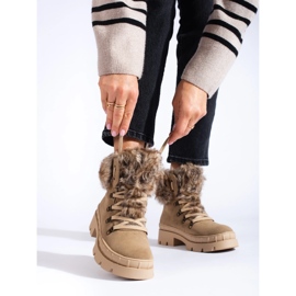Bottines femme marron avec fourrure beige 2