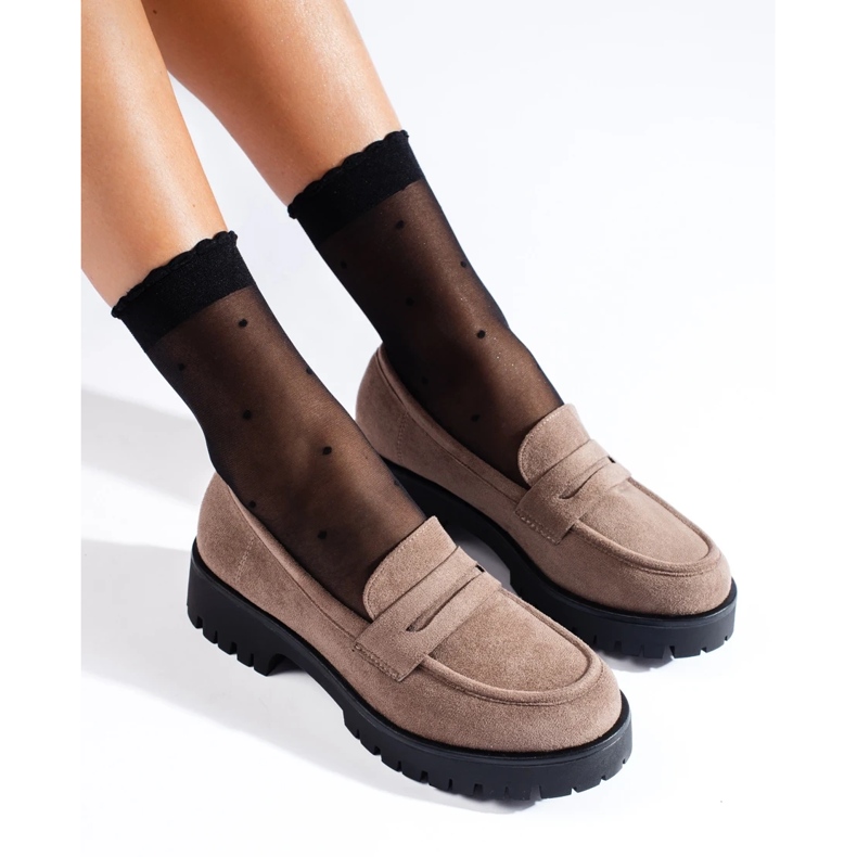 Mocassins en daim beige à semelle épaisse Shelovet 2