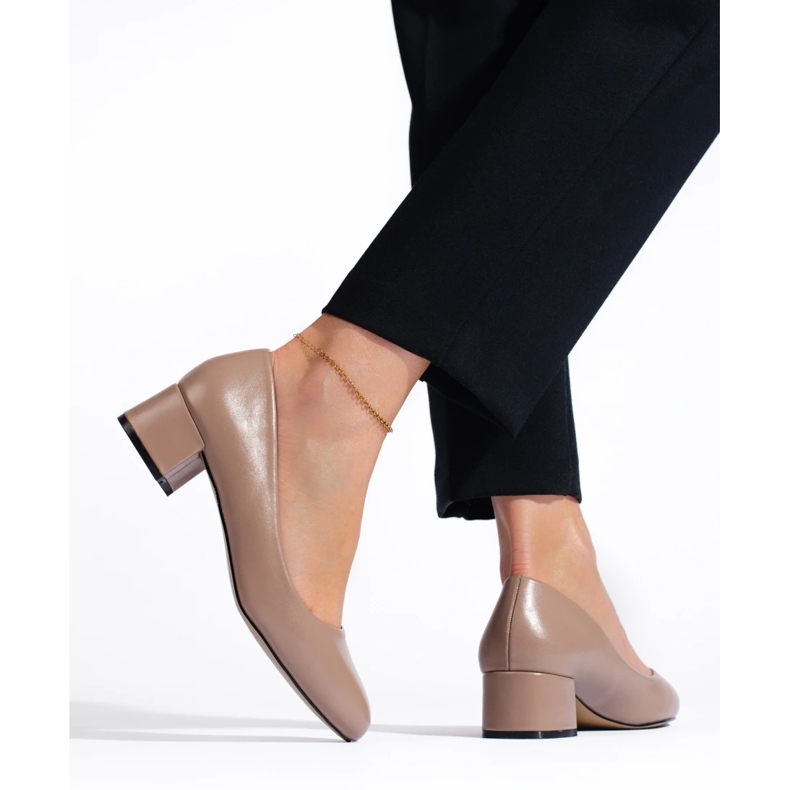 Escarpins femme à petit talon, beige foncé 1