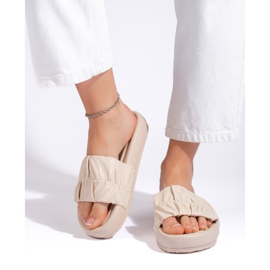 Tongs femme à volants beige clair 2
