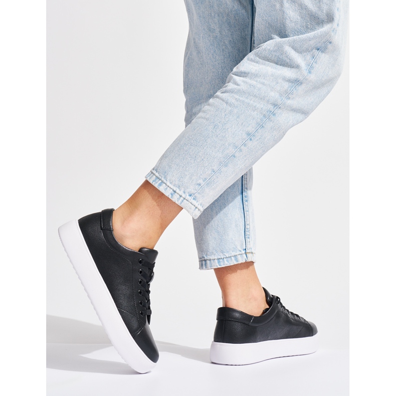 Sergio Leone Baskets femme en cuir noires à lacets 1