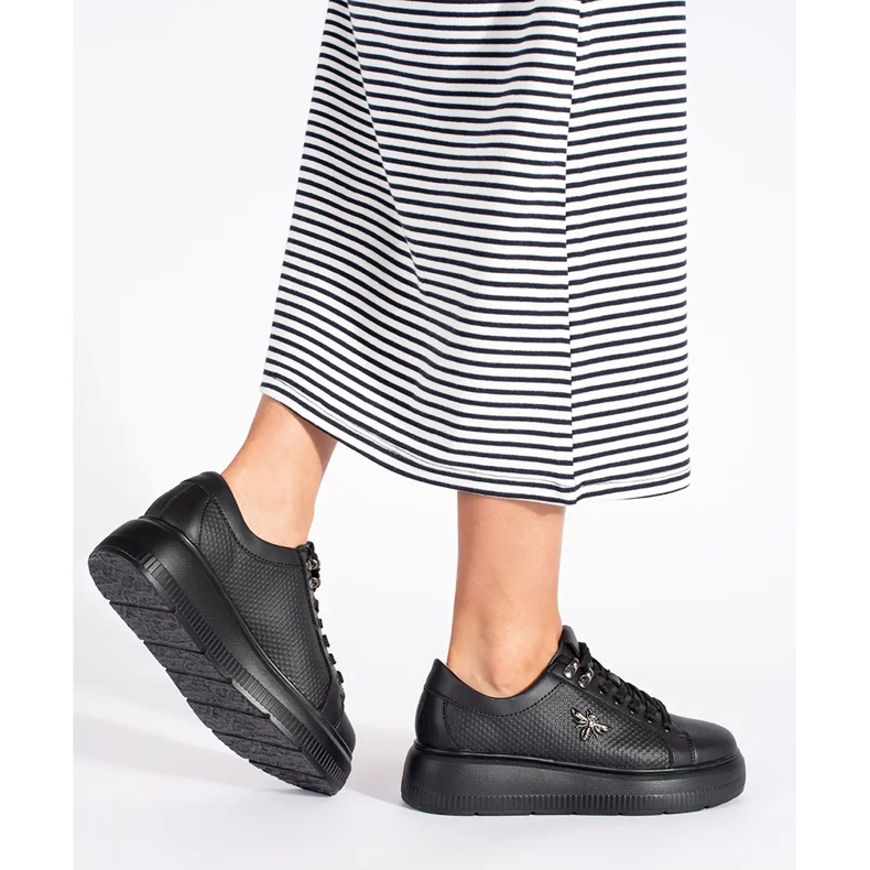 Baskets à plateforme en cuir noir blanche 2