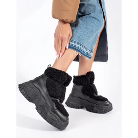 Seastar Bottes de neige à plateforme noires avec fourrure en peau de mouton 1