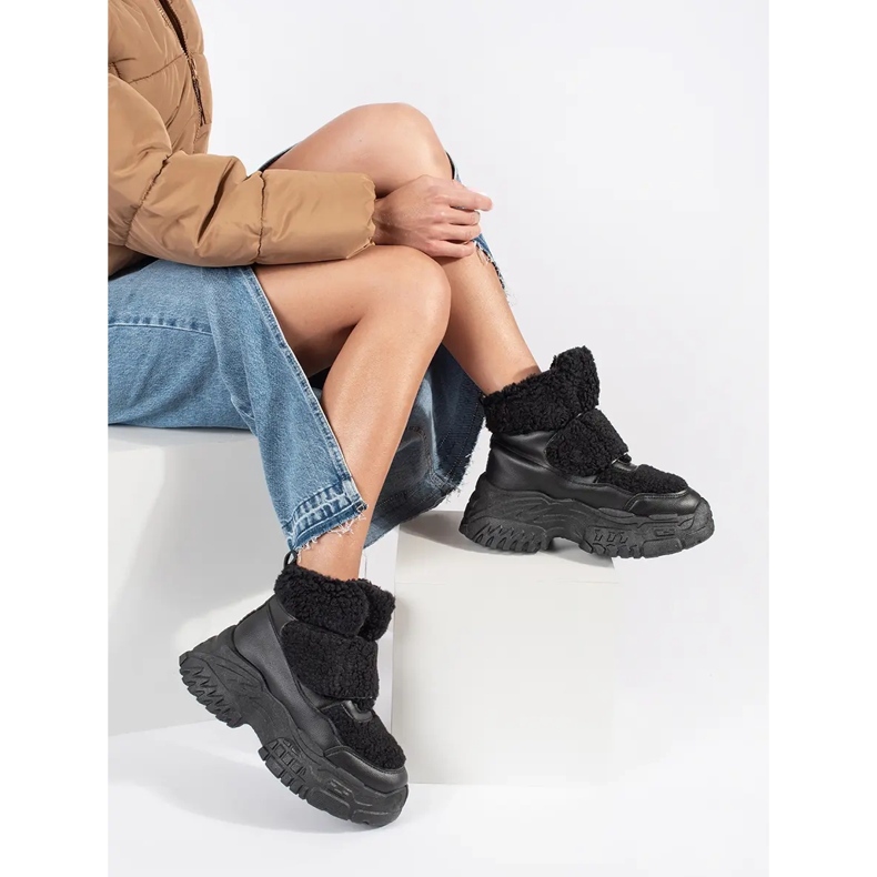 Seastar Bottes de neige à plateforme noires avec fourrure en peau de mouton 2
