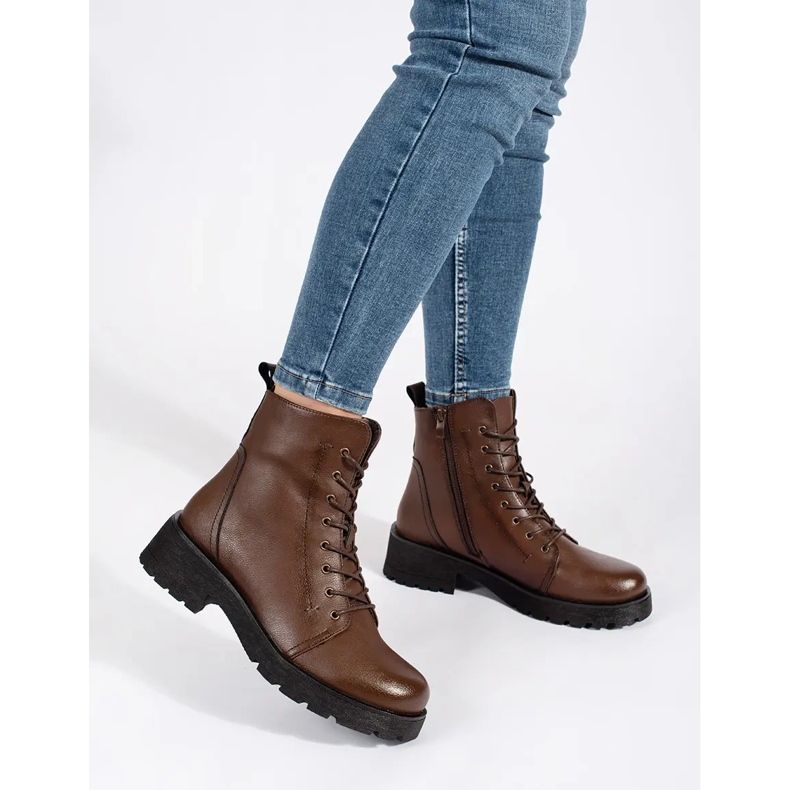 Bottines en cuir marron foncé à semelle épaisse par Sergio Leone brun 1