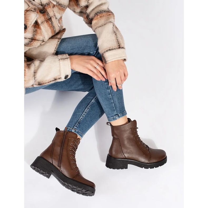 Bottines en cuir marron foncé à semelle épaisse par Sergio Leone brun 2