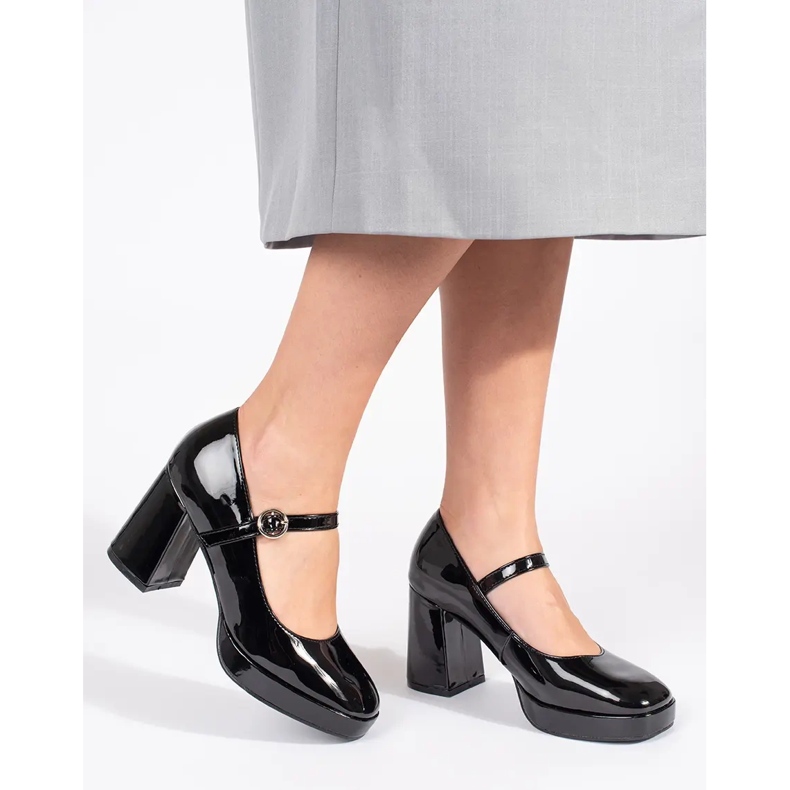 Seastar Chaussures femme vernies noires à talon haut et boucle le noir 1