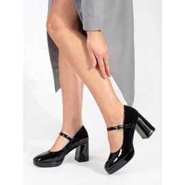 Seastar Chaussures femme vernies noires à talon haut et boucle le noir 2