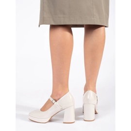 Seastar Chaussures femme à talons hauts en cuir verni beige avec boucle 2