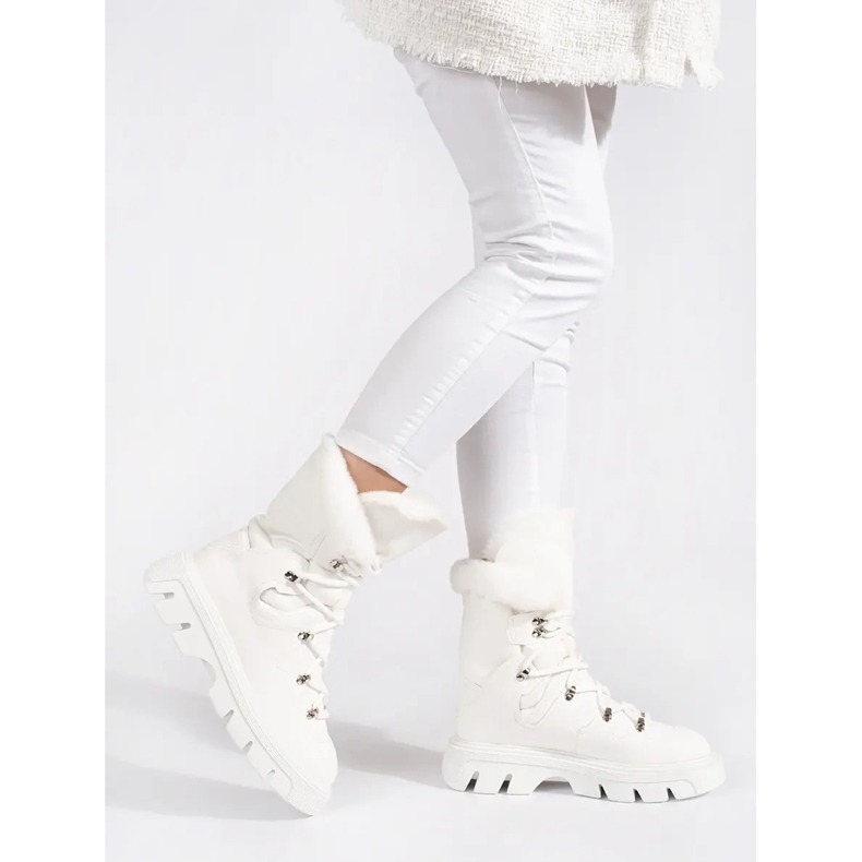Seastar Bottines de neige femme blanches à lacets avec fourrure sur la plateforme 1