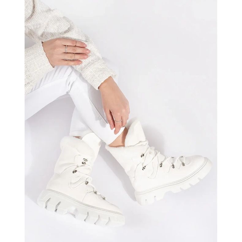 Seastar Bottines de neige femme blanches à lacets avec fourrure sur la plateforme 2