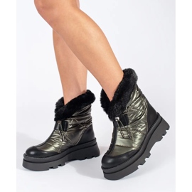 Seastar Bottes de neige vertes pour femmes avec fourrure noire sur la plateforme 1