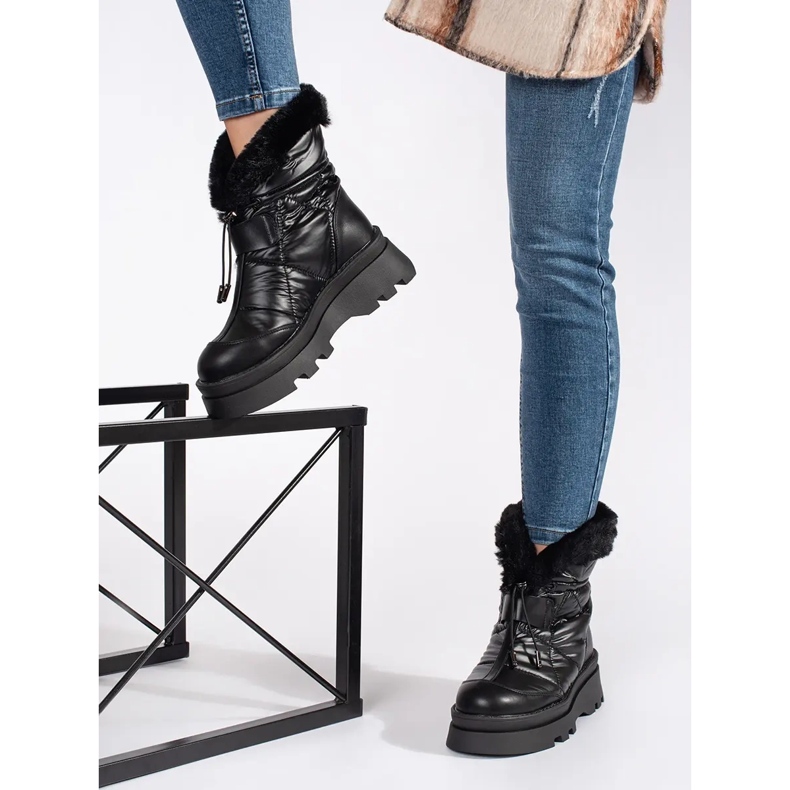 Seastar Bottes de neige noires pour femmes avec fourrure noire sur la plateforme le noir 2