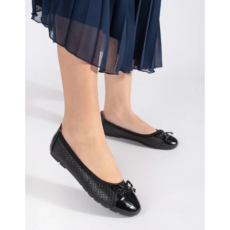 Ballerines femme vernies noires avec nœud 1