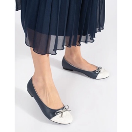 Goodin Ballerines femme bleu marine avec noeud argenté 1 Goodin Ballerines femme bleu marine avec noeud argenté 1