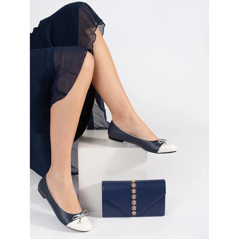 Goodin Ballerines femme bleu marine avec noeud argenté 2