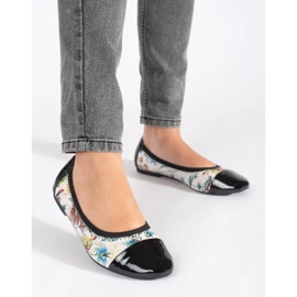 Goodin Ballerines à motif floral et bout verni le noir 1