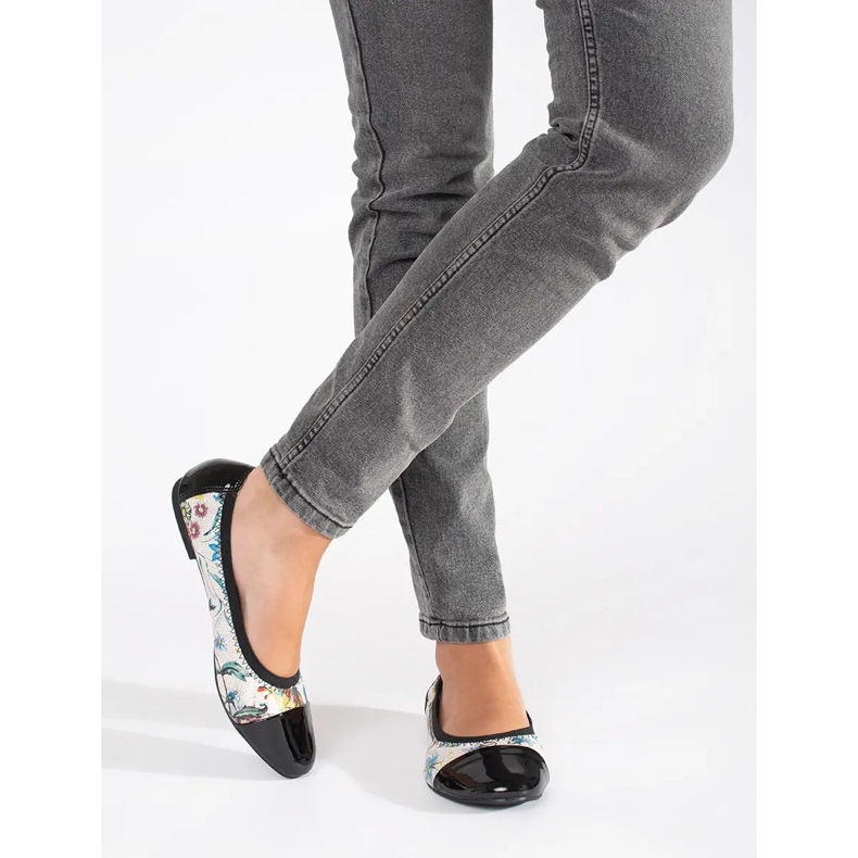 Goodin Ballerines à motif floral et bout verni noir 2