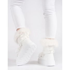 Bottines de neige femme blanches avec fourrure sur semelle épaisse 3